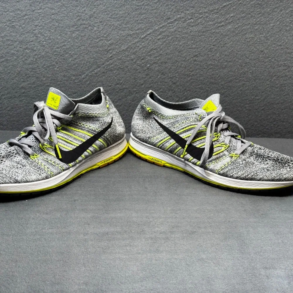 Nike Flyknit Streak Grey Volt Yellow Running Shoes 835994-007 Mens Size 10.5